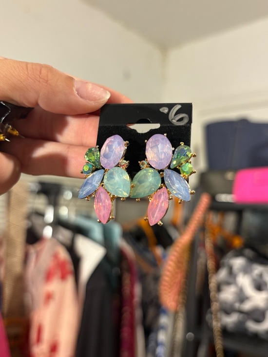 Jewelry - Vintage Pastel Crystal Costume Earrings- Pink, Seafoam Green, Blue, & Lavender